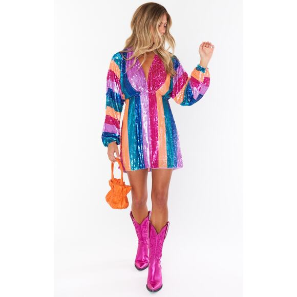 Show Me Your Mumu Kidman Mini Dress in Neon Stripe Sequins S - Picture 2 of 10